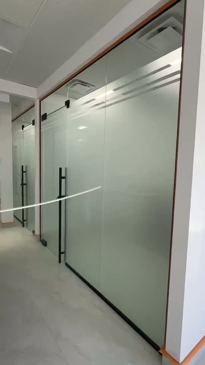 Frosted vinyl banding on the glass partition system