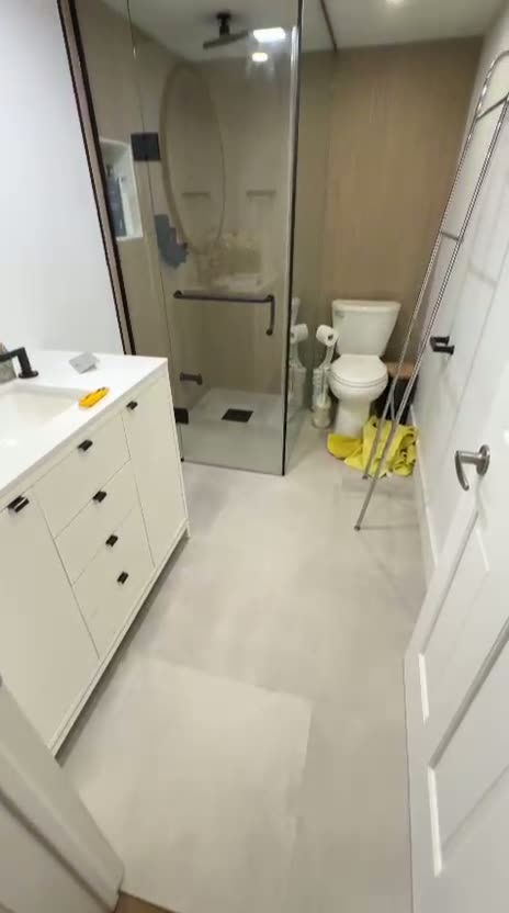 Custom glass shower and vanity walkthrough