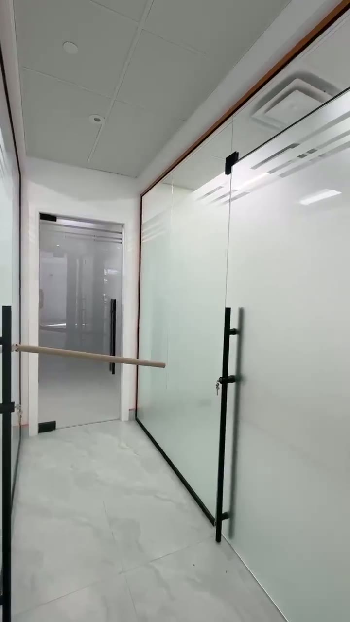 Glass office doors with black ladder pulls