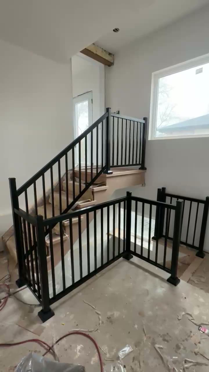 Completed railing system across the upper level