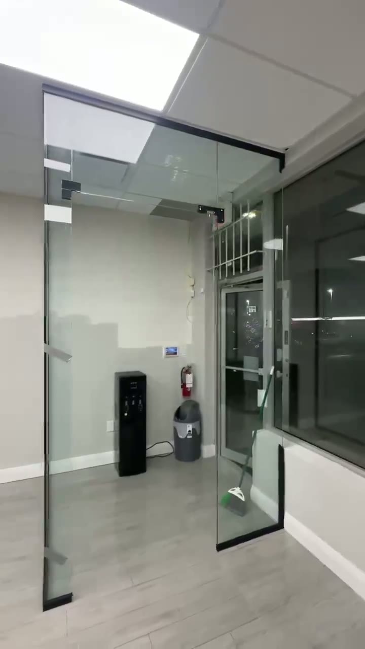 Frosted commercial glass entry partition and door